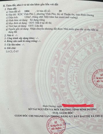 Cần bán nhanh lô đất kdc vĩnh phú 2, phường vĩnh phú, tx 7026122