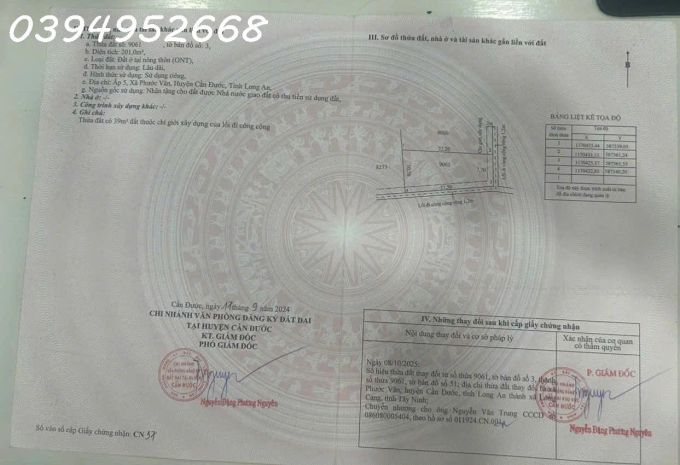 Cần tiền bán gấp lô đất 2 mặt tiền xã phước vân, cần đước, 7031234