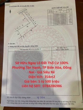Sở hữu ngay lô đất thổ cư 100 phường tân hạnh, tp biên 7045569