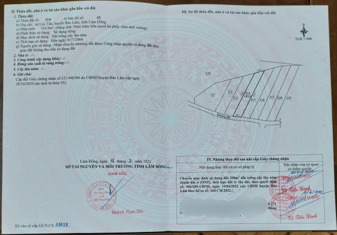 Đất nền 540m² có 200m² thổ cư  hồ ngọc, phường 2 bảo lộc 7074055