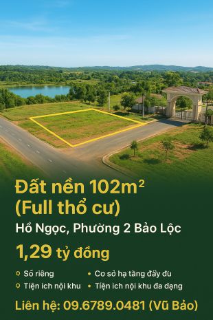 Đất nền full thổ cư 102m²  hạ tầng hoàn thiện  hồ ngọc, ph 7074088