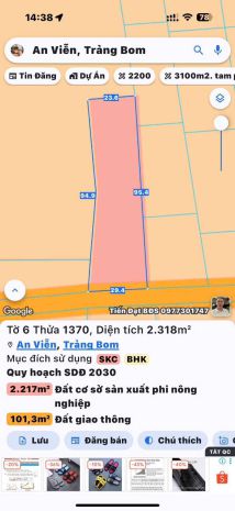 Bán đất 2318m2 full skc đóng tiền 1 lần- 7087347