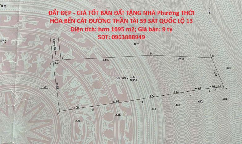 Đất đẹp - giá tốt bán đất tặng nhà phường thới hòa bến cát 7127081