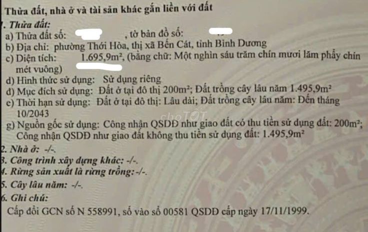 Đất đẹp - giá tốt bán đất tặng nhà phường thới hòa bến cát 7127082