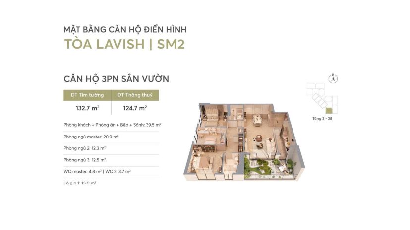 Giảm 2tỷ căn 3pn sân vườn vip nhất tòa sm2, chỉ hơn 80trm2 7137595