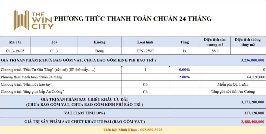 Suất nội bộ the win city - căn 3pn full nôi thất 3.2 tỷ 7146781