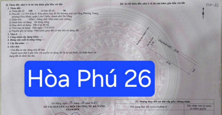 Bán đất đường hòa phú 26 - khu e kim long - đối diện 7148890