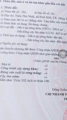 Bán đất đẹp  xã bình khê, tx. đông triều, quảng ninh 7160842