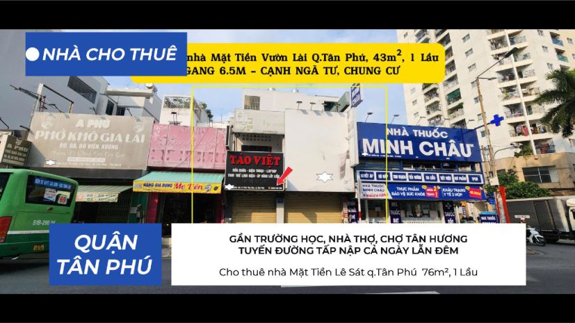 Cho thuê nhà mặt tiền vườn lài q.tân phú 43m² - cạnh ngã 7162369