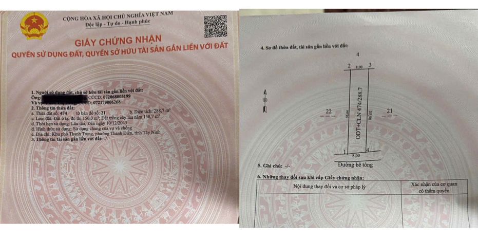 Chính chủ ngộp  cần bán gấp đất phường thanh điền, tây ninh 7188862