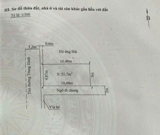 Bán đất mặt đường trung hành - 52m - mặt tiền 4,8m - giá 7194965