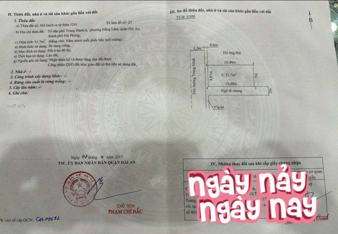 Bán đất mặt đường trung hành - 52m - mặt tiền 4,8m - giá 7194967