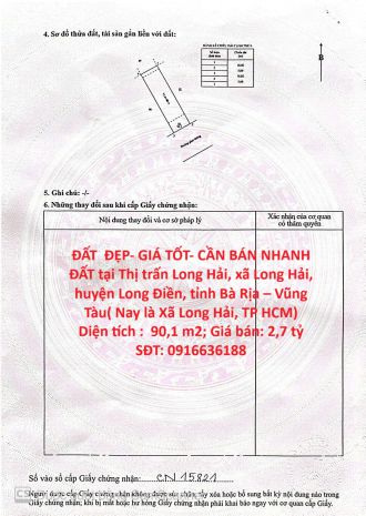 Đất  đẹp- giá tốt- cần bán nhanh đất tại xã long hải, long 7196804