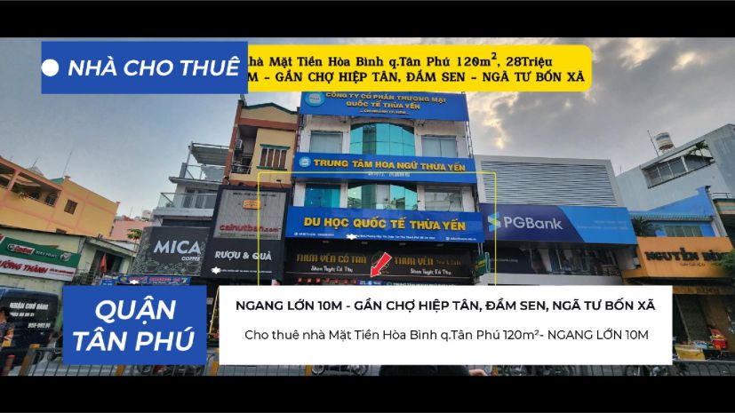 Cho thuê nhà mặt tiền hòa bình q.tân phú 120m²- ngang 10m - 7222871