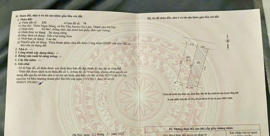 Bán 63 đất trục chính ngọc động  đa tốn, gia lâm - lh 7225778