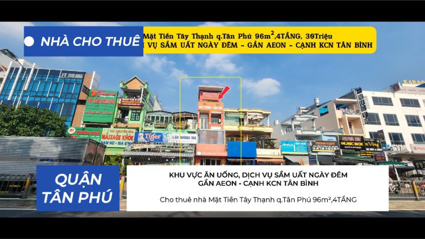 Cho thuê nhà mặt tiền tây thạnh q.tân phú 96m²,4tầng, 7236224