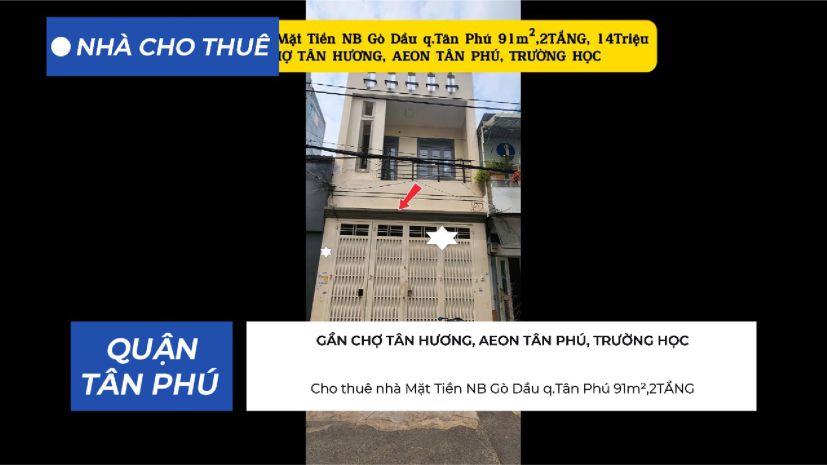 Cho thuê nhà mặt tiền nb gò dầu q.tân phú 91m²,2tầng, 7239700