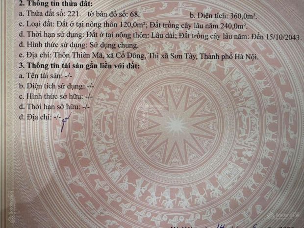 Chính chủ bán đất đầu ngõ thiên mã, cổ đông, sơn tây 360m², 7260617