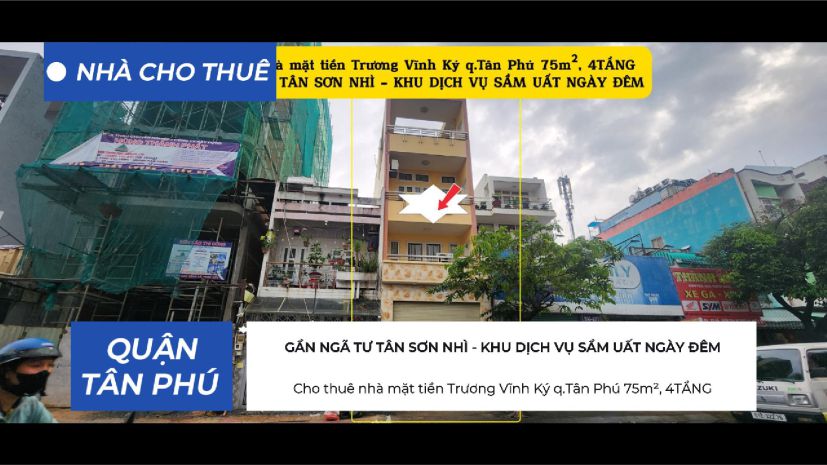 Cho thuê nhà mặt tiền trương vĩnh ký q.tân phú 75m², 4tầng, 7267223