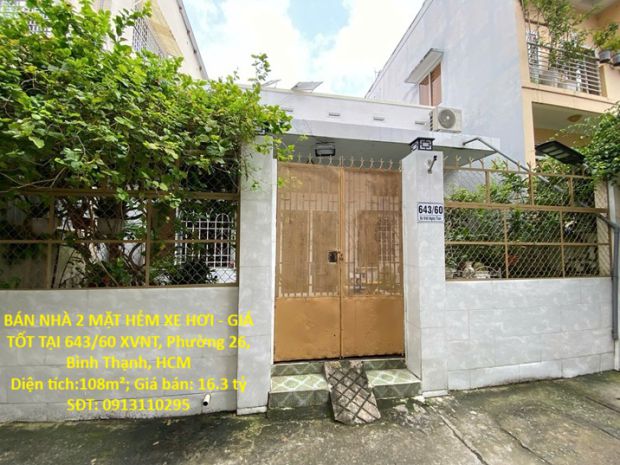 Bán nhà 2 mặt hẻm xe hơi - giá tốt tại 64360 xvnt, phường 7281300