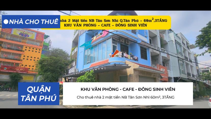 Cho thuê nhà 2 mặt tiền nb tân sơn nhì q.tân phú 60m², 7303825