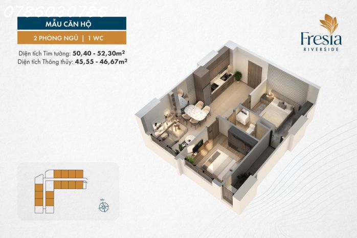 Bán căn hộ 2pn fresia view nội khu hồ bơi giá chỉ 1,82 tỷ, 7304672