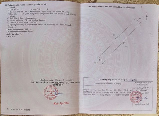 Chính chủ cần bán đất vườn tại xã hòa tịnh - h.mang thít - 7314010