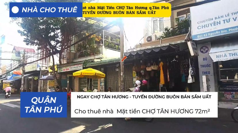 Cho thuê nhà mặt tiền ngay chợ tân hương q.tân phú 72m², 7324167