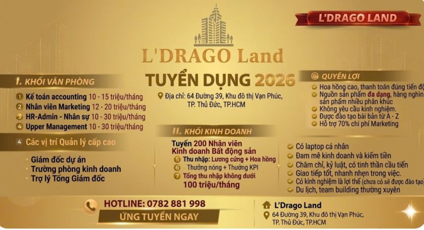 Ldrago land  - tuyển dụng nhân sự 2026 7337254