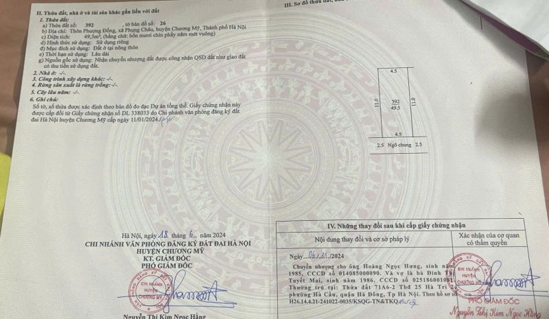 Chính chủ bán đất 49,5m² vuông vắn, ngõ rộng 3m tại thôn 7339376