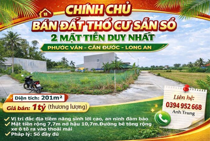 Chính chủ bán đất thổ cư sẵn sổ 2 mặt tiền duy nhất phước 7370256