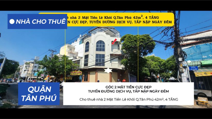 Cho thuê nhà 2 mặt tiền lê khôi q.tân phú 42m²,4tầng, 7372663