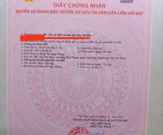 Chính chủ cần bán nhà mặt phố hòa thạnh tân phú ,tphcm 7390494