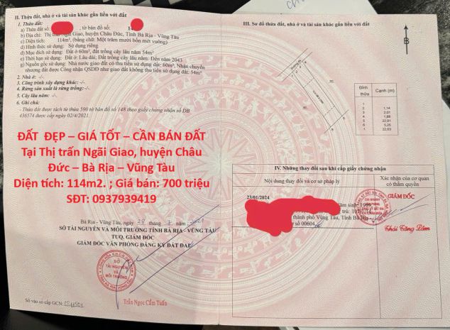 Đất  đẹp  giá tốt  cần bán đất tại thị trấn ngãi giao, 7399178