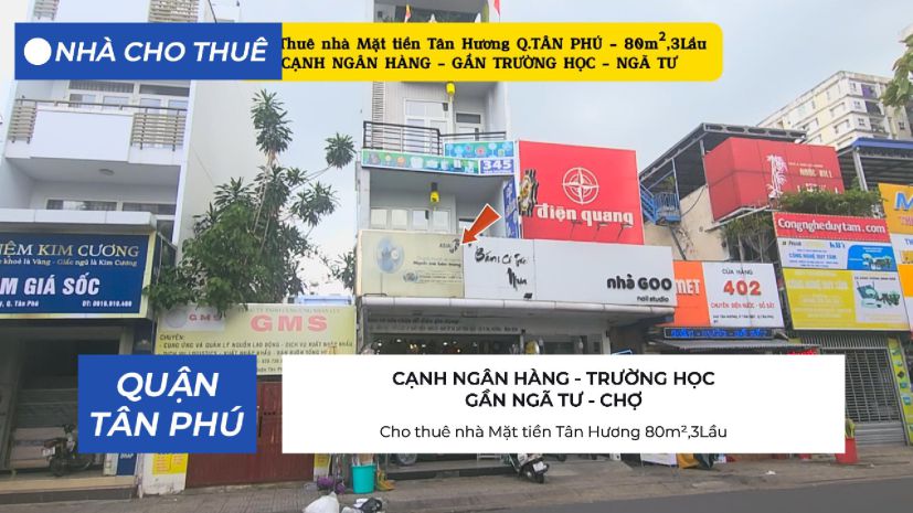 Cho thuê nhà mặt tiền tân hương 80m²,3lầu, 25triệu - cạnh 7419178