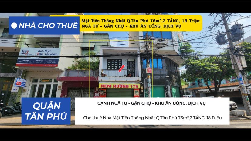 Cho thuê nhà mặt tiền thống nhất q.tân phú 76m²,2tầng, 7423153