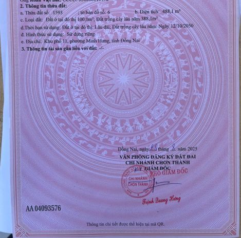 Chính chủ cần bán đất khu minh hưng hàn quốc 7424089