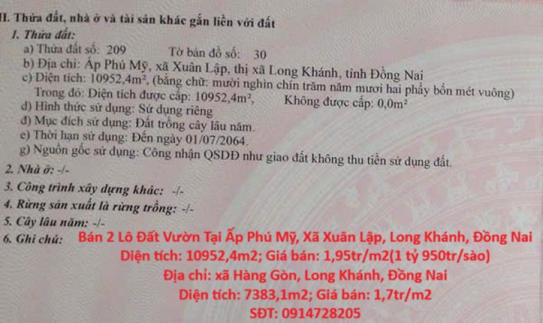 Đất đẹp - đầu tư là sinh lời - chính chủ bán 2 lô đất vườn 7429050