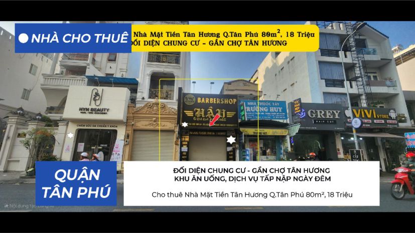 Cho thuê nhà mặt tiền tân hương q.tân phú 80m², 18triệu - 7437474