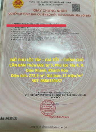Đất phú lộc tây  giá tốt  chính chủ cần bán thửa 668, tờ 7447345