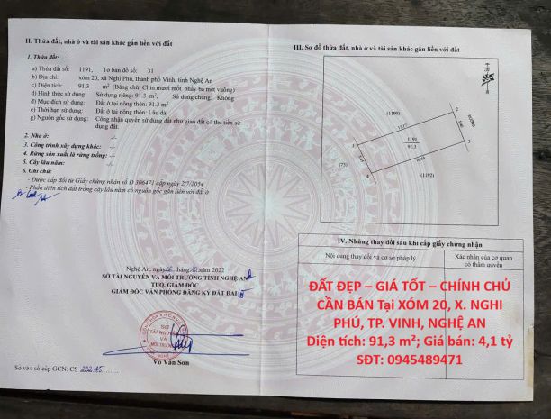 Đất đẹp  giá tốt  chính chủ cần bán tại xóm 20, x. nghi 7448628