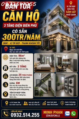 Toà căn hộ thu nhập 300trnăm - đường điên biên phủ - giá 7453882
