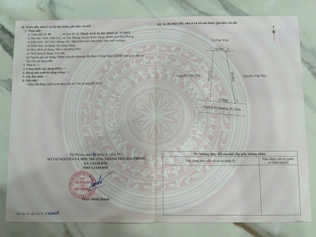 Bán lô đất đẹp tại thái lai - kiến thụy - ngõ rộng ô tô vào 7468786