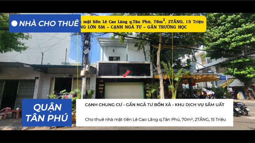 Cho thuê nhà mặt tiền lê cao lãng q.tân phú, 70m², 2tầng, 7473899