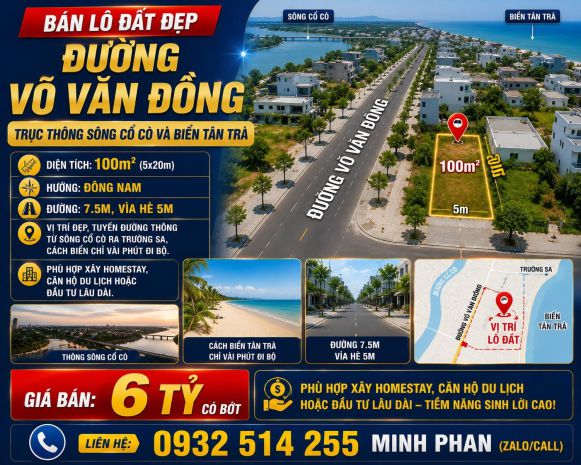 Bán lô đất đẹp 100m2 đường 7,5m võ văn đồng - trục thông 7478985
