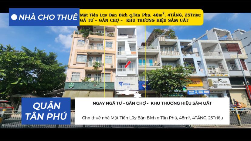 Cho thuê nhà mặt tiền lũy bán bích q.tân phú, 48m², 4tầng, 7483165