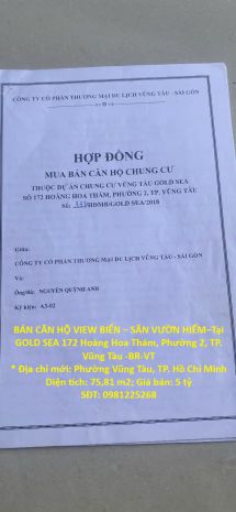 Bán căn hộ view biển  sân vườn hiếmtại gold sea 172 hoàng 7495860