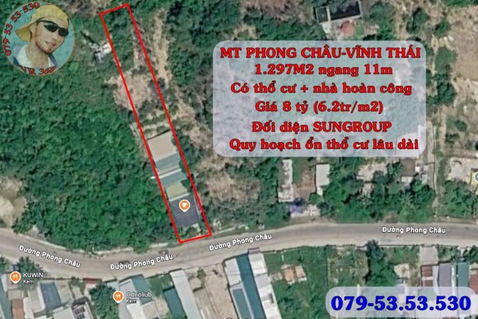 Mặt tiền phong châu tp nha trang 6.2trm2 có thổ cư, có nhà 7496012