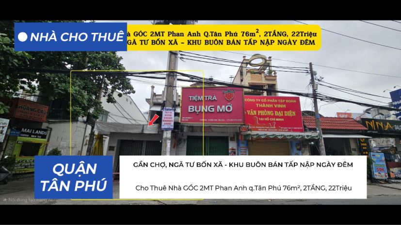 Cho thuê nhà góc 2mt phan anh q.tân phú 76m², 2tầng, 7497410