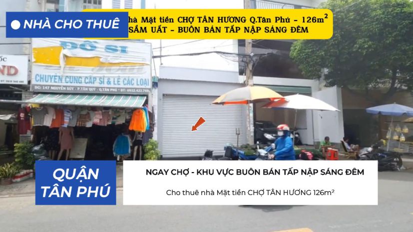 Cho thuê nhà mặt tiền chợ tân hương q.tân phú 126m², 20triệu 7502569